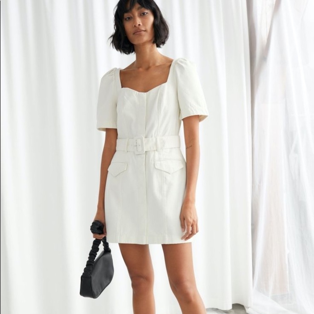 & Other Stories Ivory Puff Sleeve Denim Dress